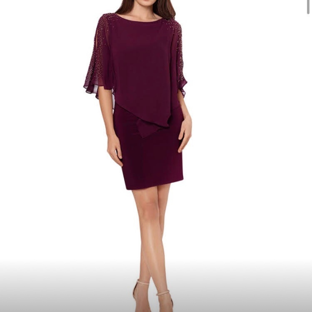 NWT X by Xscape Capelet Sheath Dress Wine Size 12P